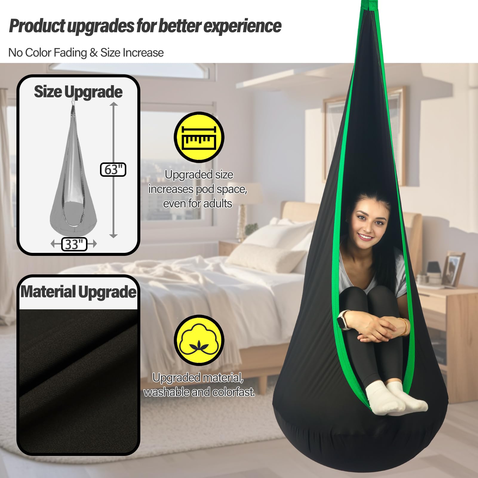 HiChrote swing hanger kit included for easy ceiling or tree installation.