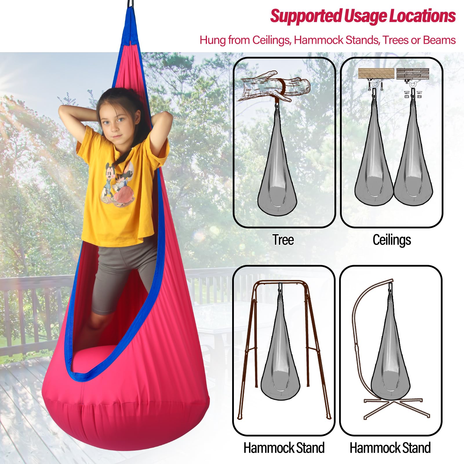 HiChrote Pod Swing Seat supports up to 300 lbs for kids and adults.