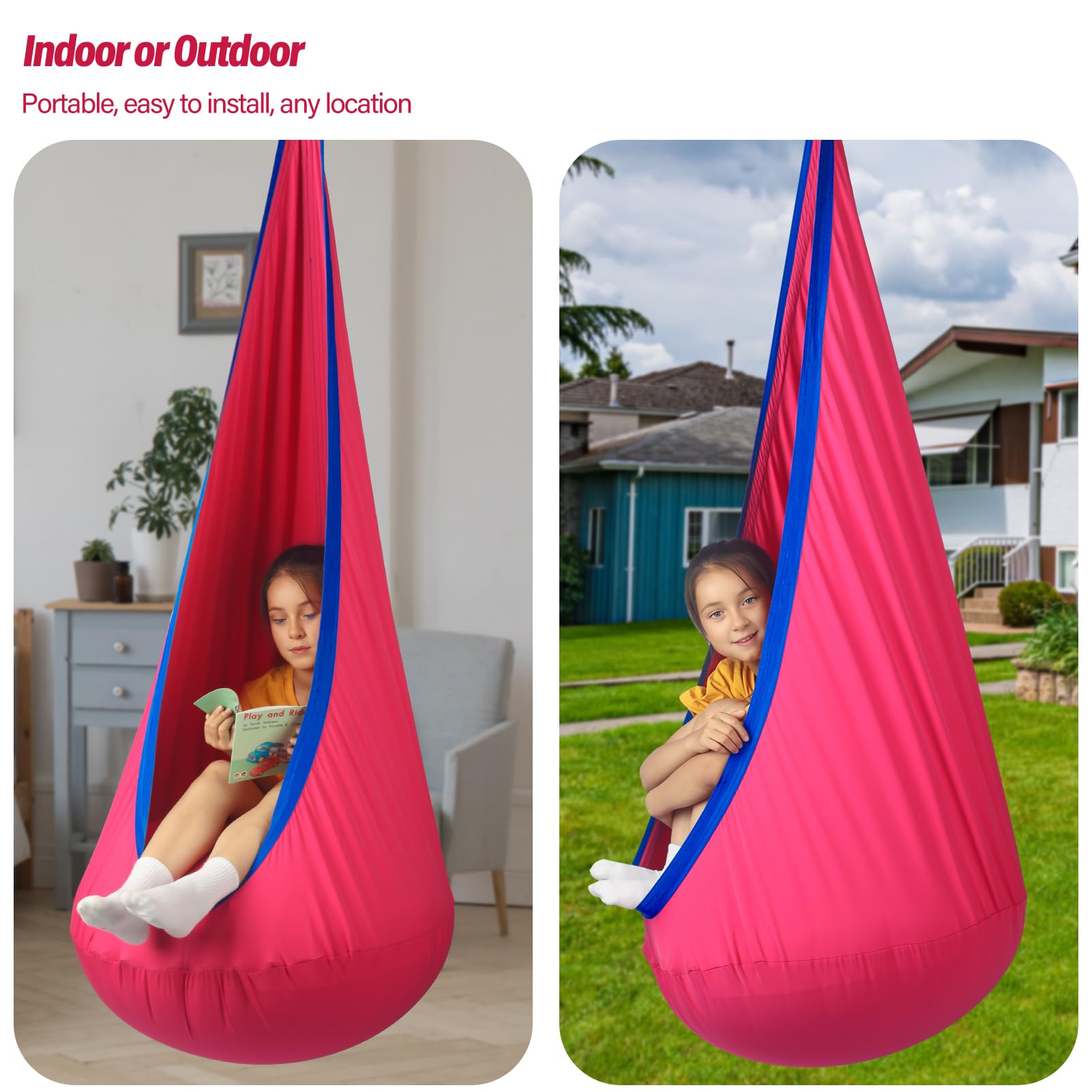 HiChrote Kids Pod Swing Seat hug-like cocoon design for calming sensory input.