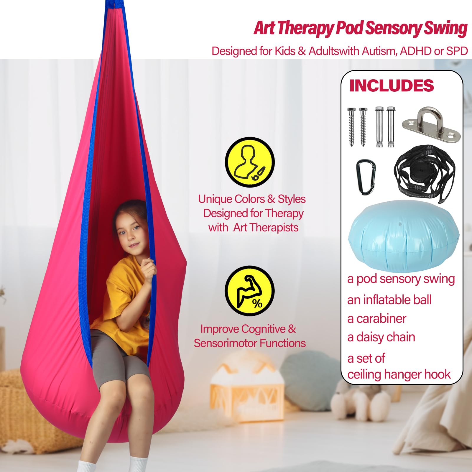 HiChrote Kids Pod Swing Seat includes complete hardware for quick setup.
