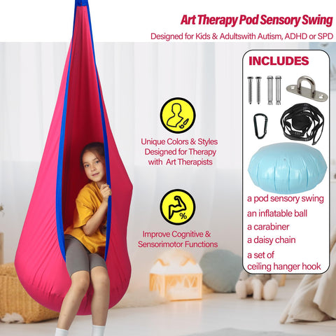 HiChrote Kids Pod Swing Seat includes complete hardware for quick setup.