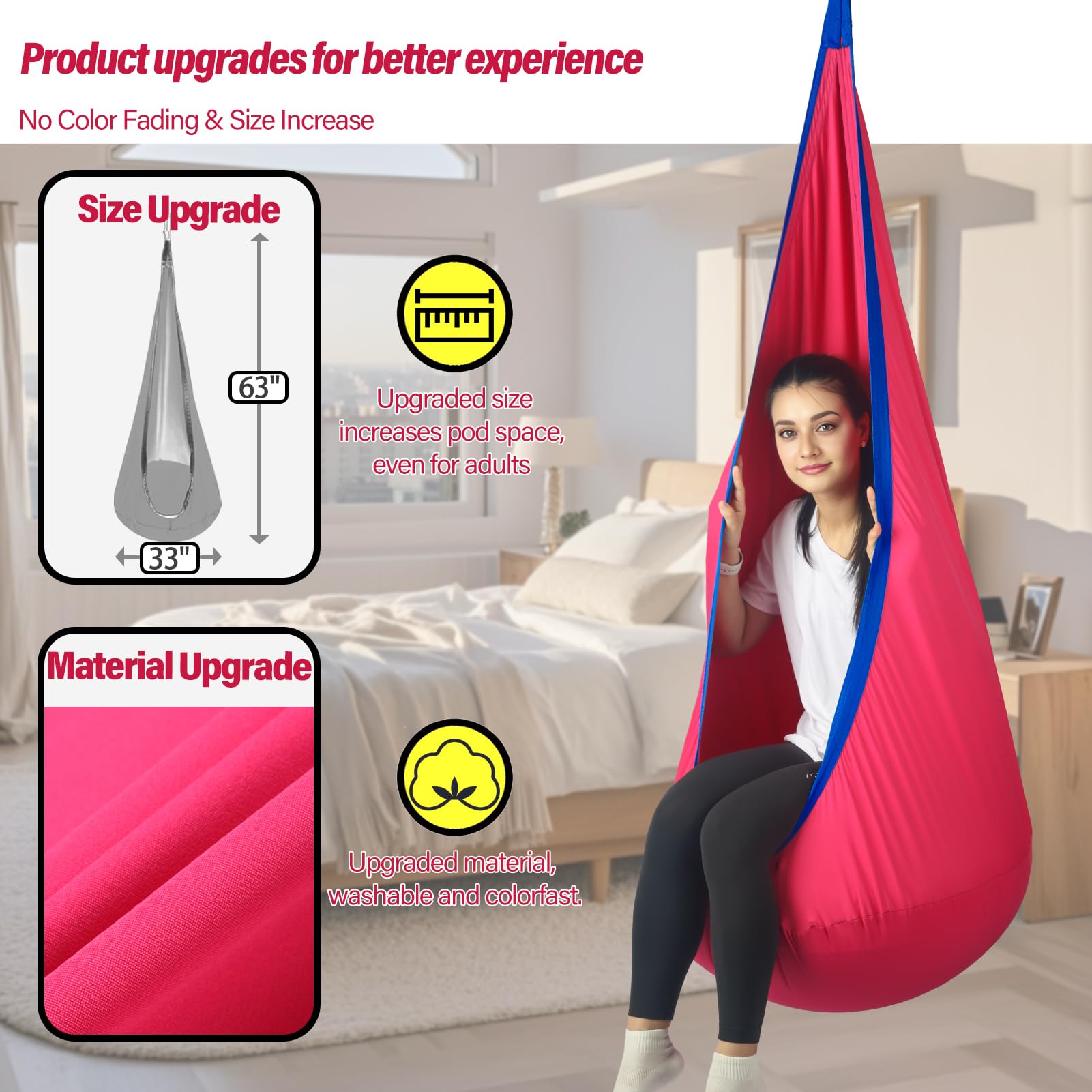 HiChrote Kids Pod Swing Seat outdoors with hanger kit for easy setup.
