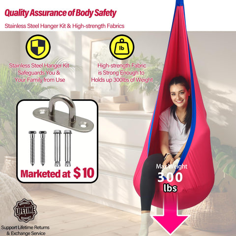 HiChrote Pod Swing Seat soft, durable fabric for long-lasting comfort.