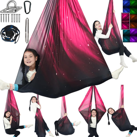 HiChrote sensory swing in space pink indoors offering secure, calming setup