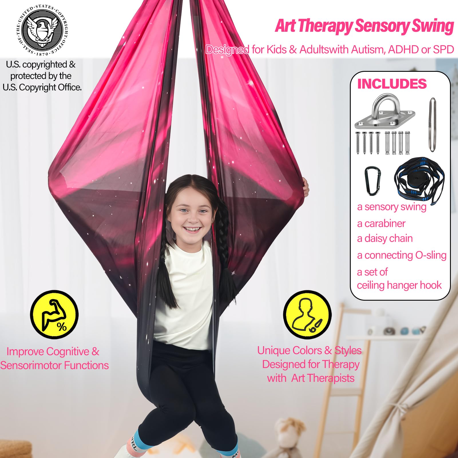 HiChrote sensory swing space pink outdoors ready for fresh-air play