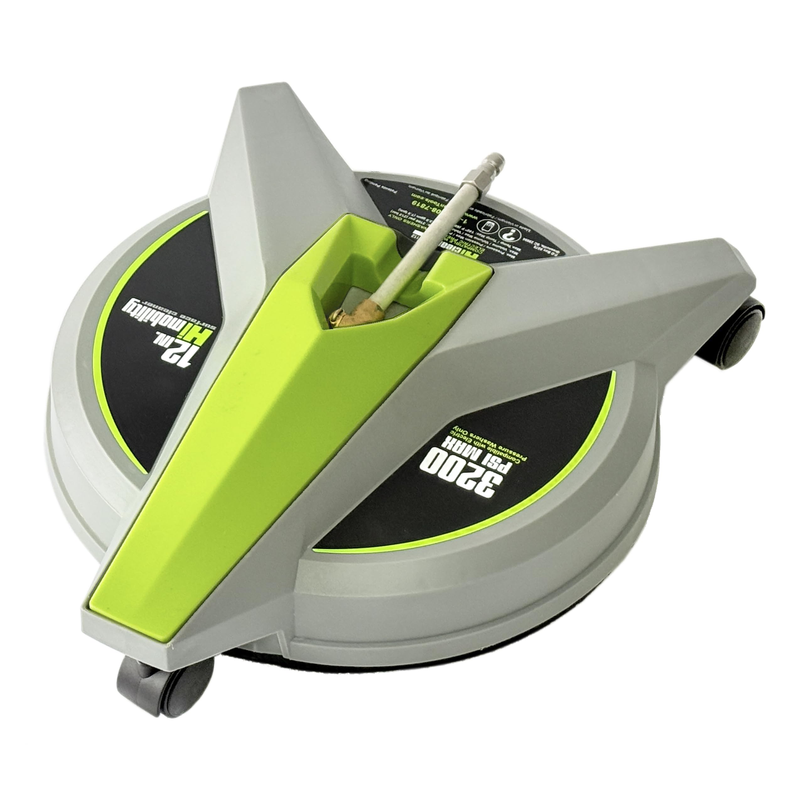 Hiclean 12-inch surface cleaner with wheels gliding over concrete for faster driveway cleaning