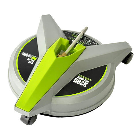 Hiclean 12-inch surface cleaner with wheels gliding over concrete for faster driveway cleaning
