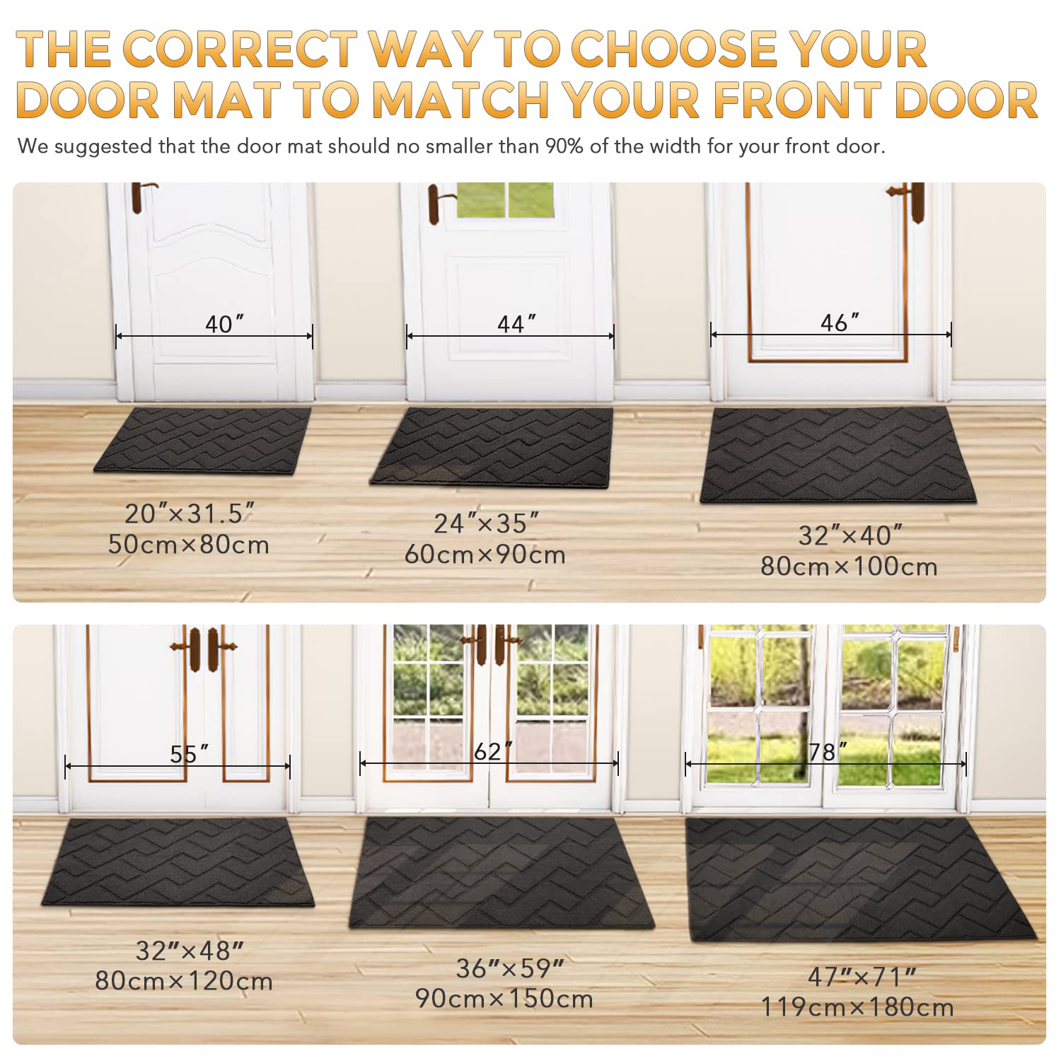 hicorfe charcoal entry mat with non-slip backing on floor