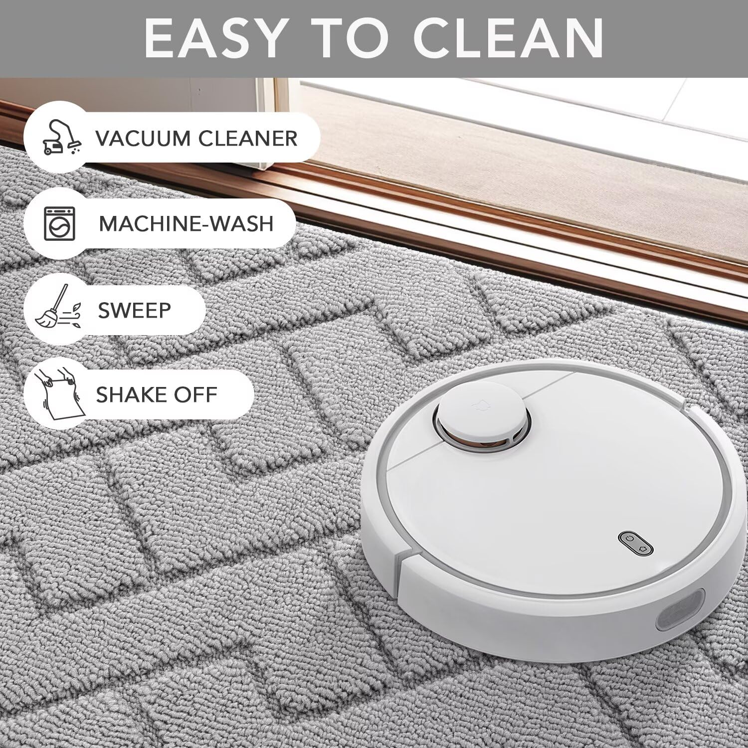 hicorfe Dirt Trapper Doormat is machine-washable for easy cleaning.