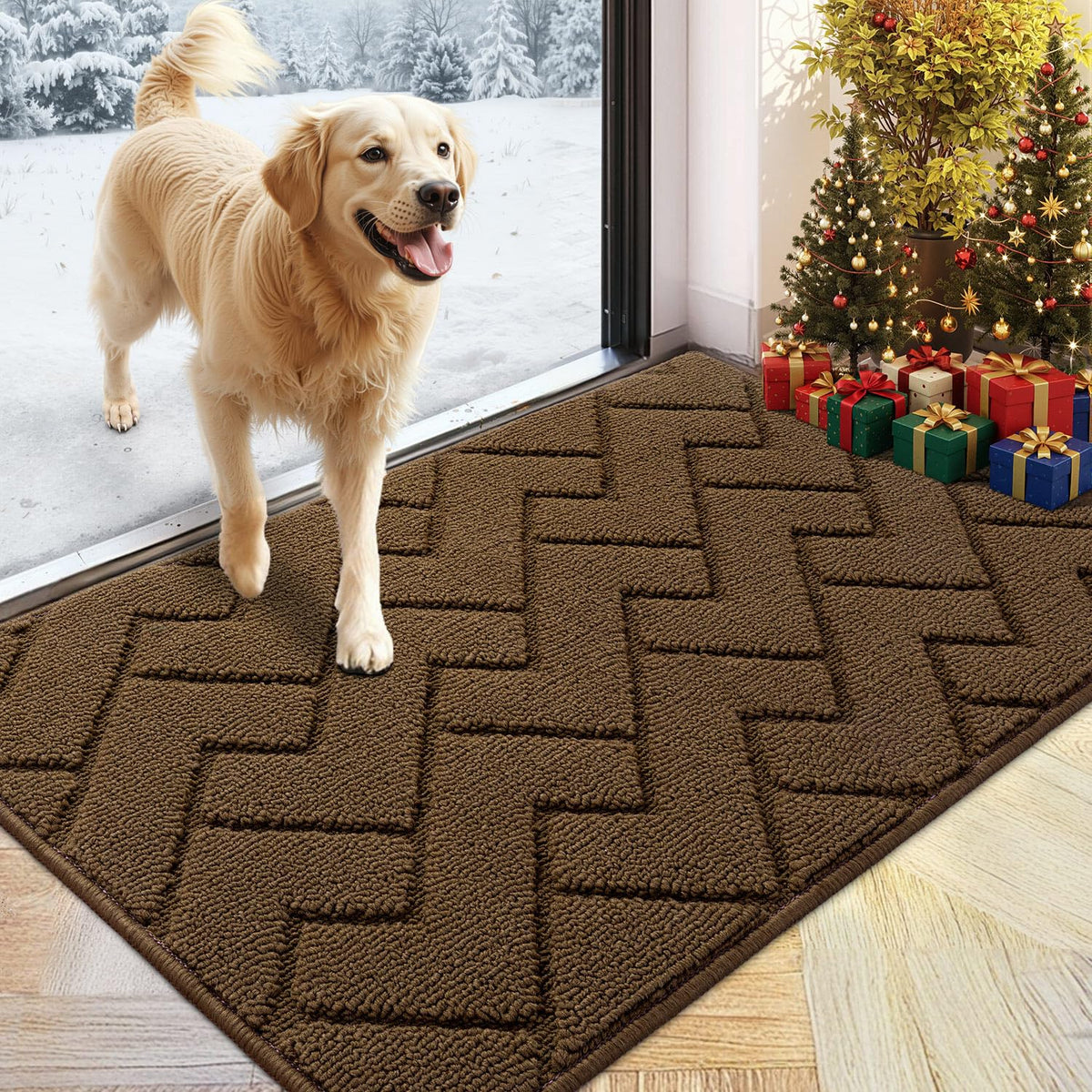 hicorfe front door mat 24x35 absorbs moisture to keep floors dry