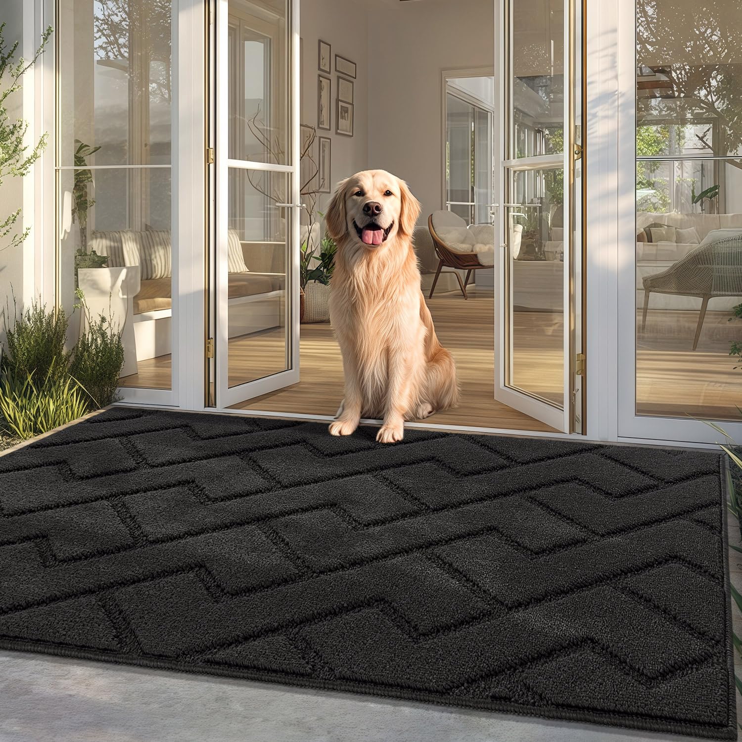 hicorfe front door mat outdoors with absorbent design to keep floors dry