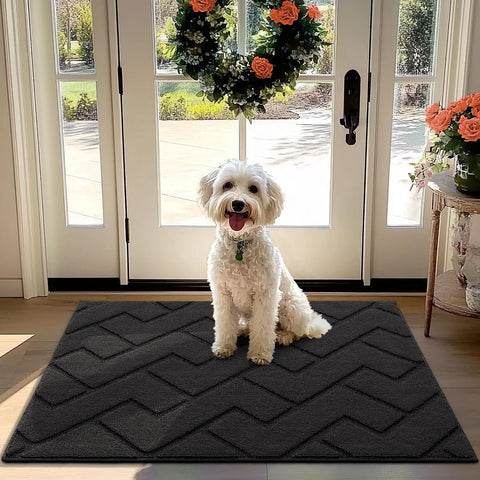hicorfe front door mat charcoal guards floors from dirt and moisture.