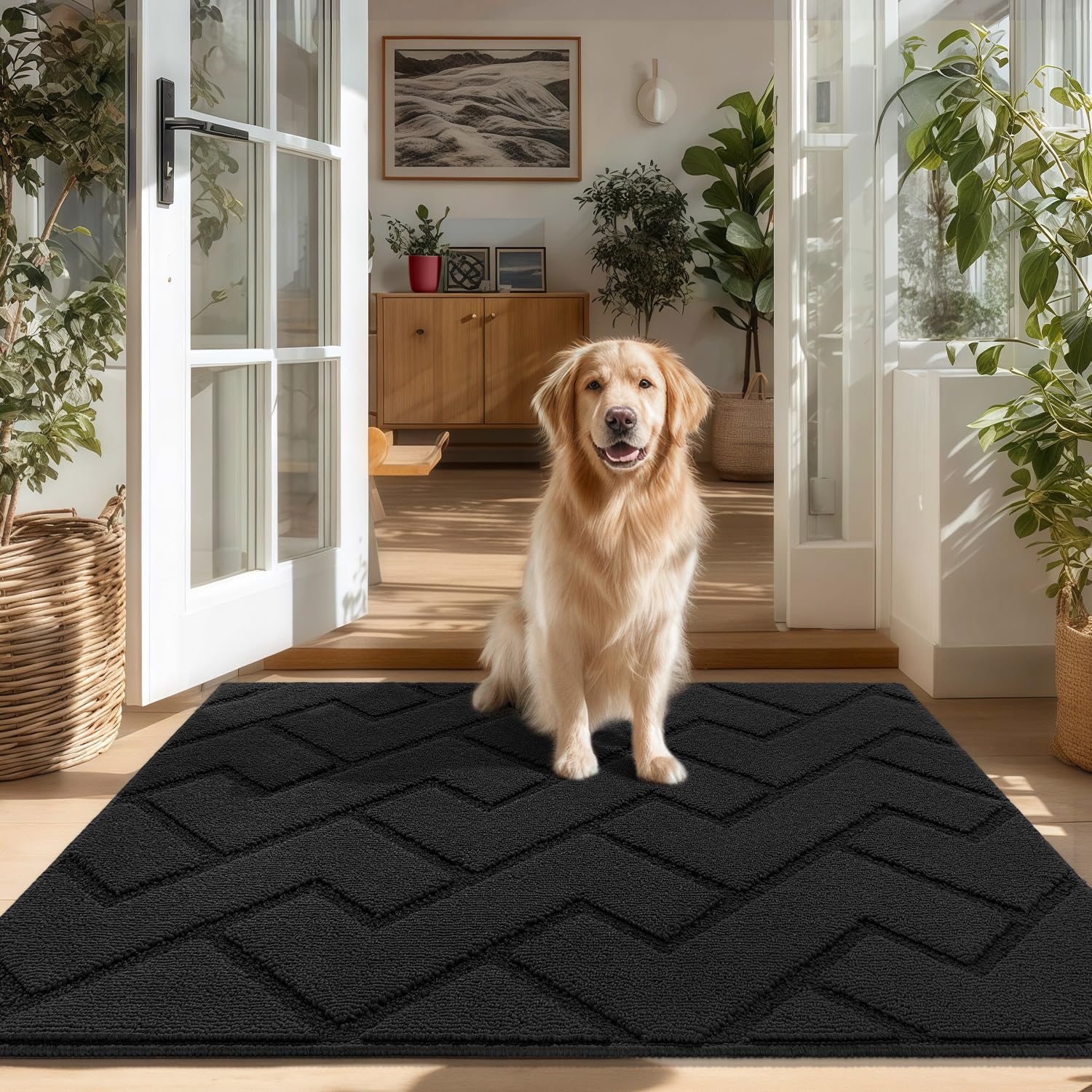 hicorfe indoor door mat, front view, fits wide entryways and creates a welcoming entrance.