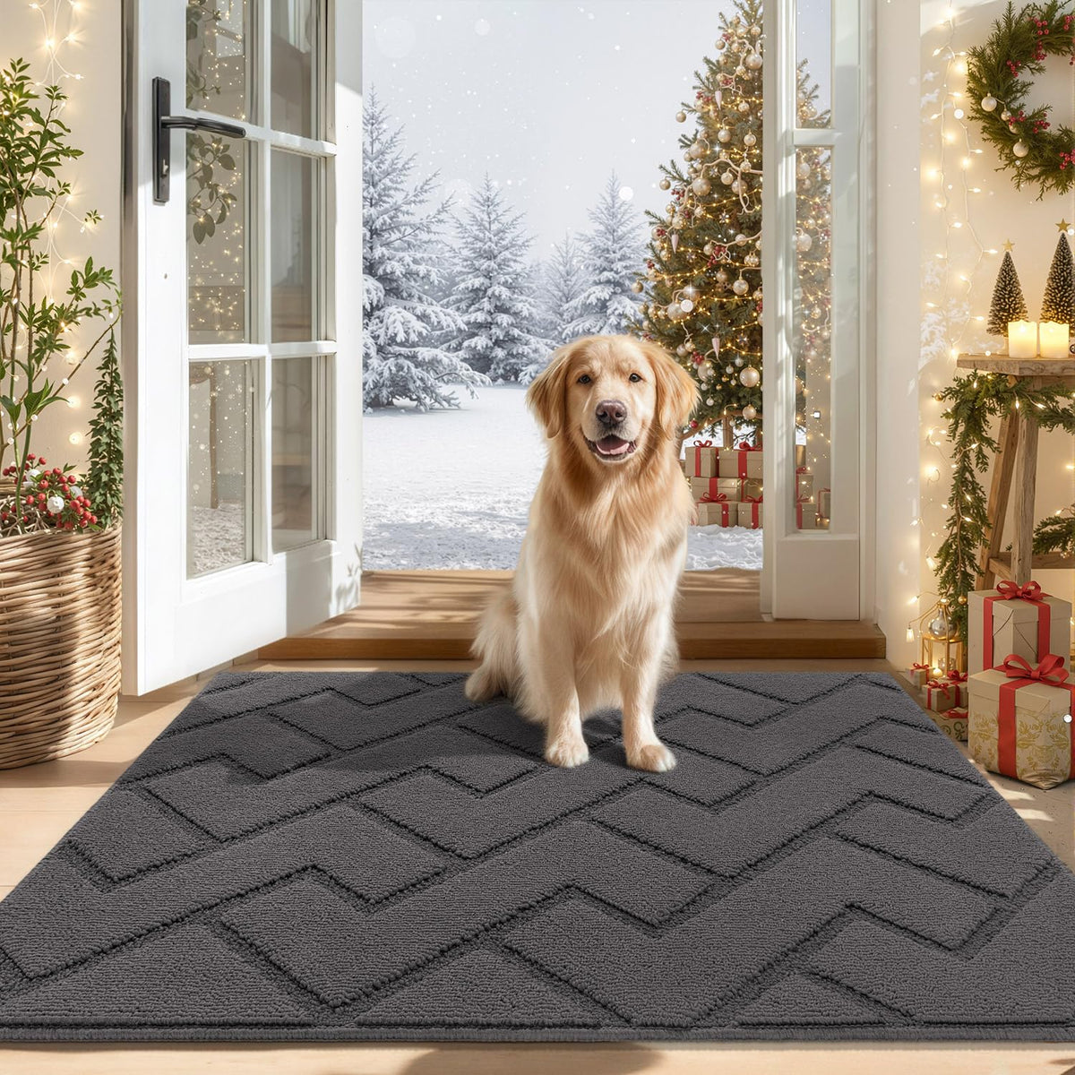 hicorfe indoor door mat non-slip 32x48 gray keeps floors dry