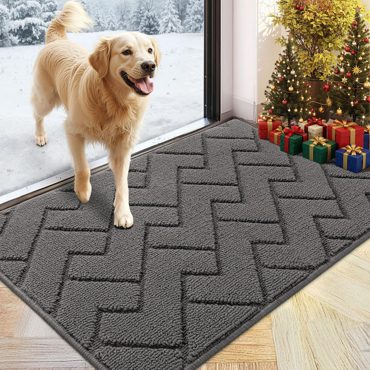 hicorfe indoor doormat close-up of absorbent polypropylene fibers capturing moisture and dirt.