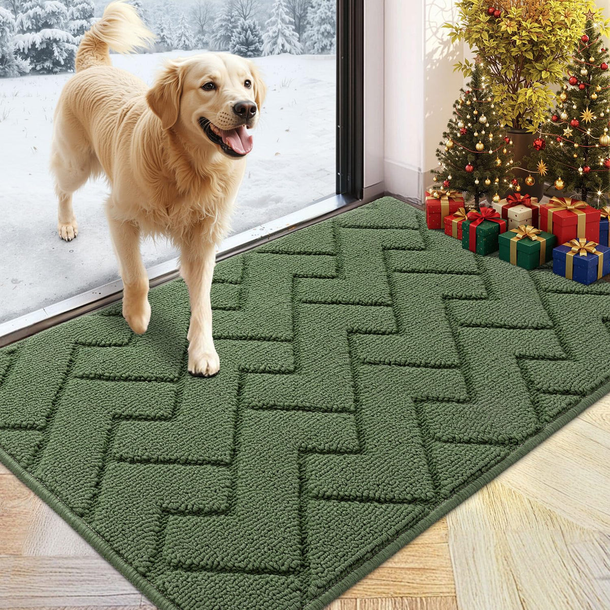 hicorfe indoor doormat with front door view and non-slip rubber backing protects floors.