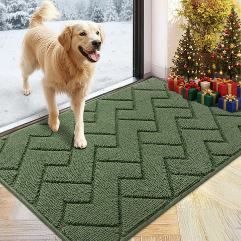 hicorfe indoor doormat with front door view and non-slip rubber backing protects floors.