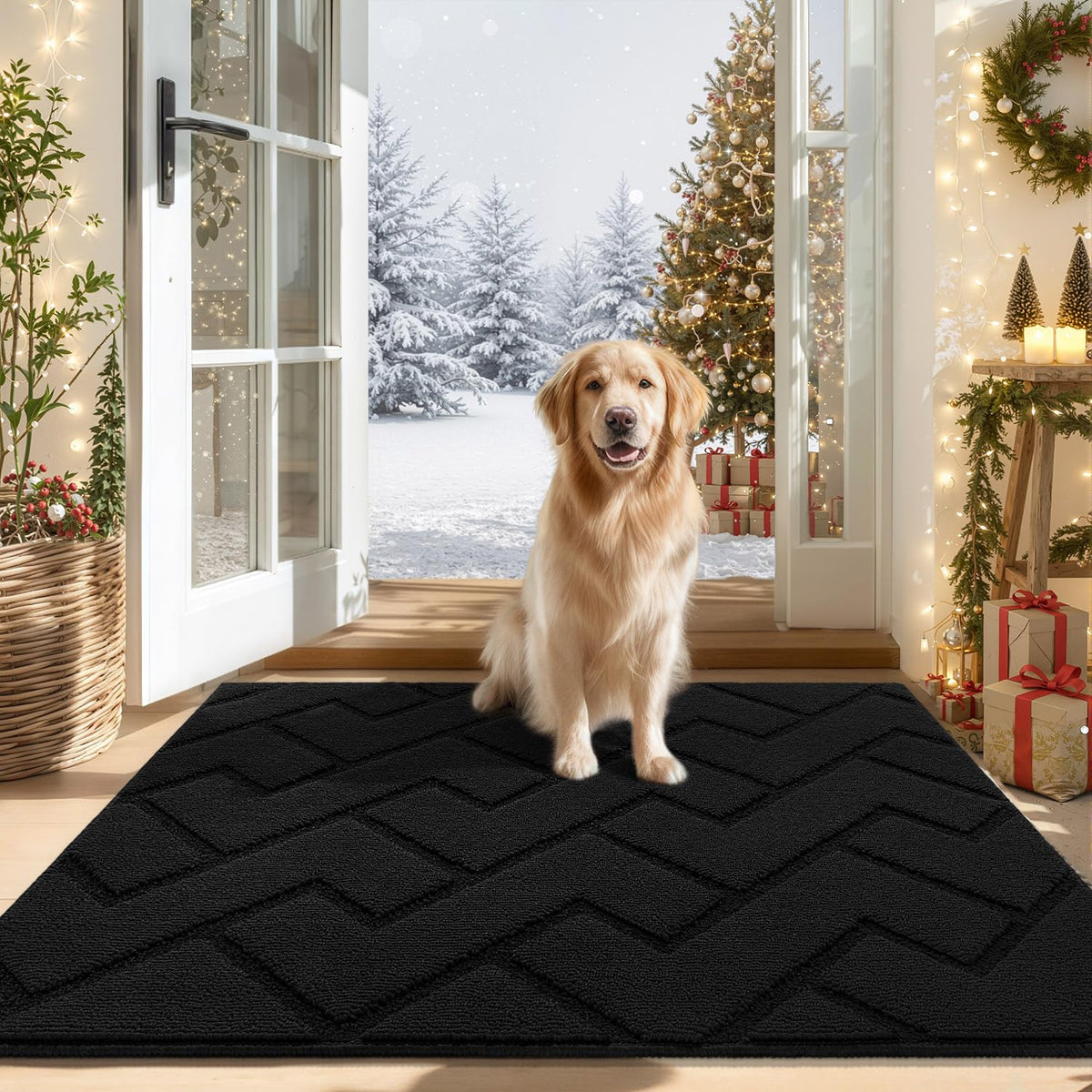 hicorfe indoor doormat front view with low-profile design and non-slip backing.