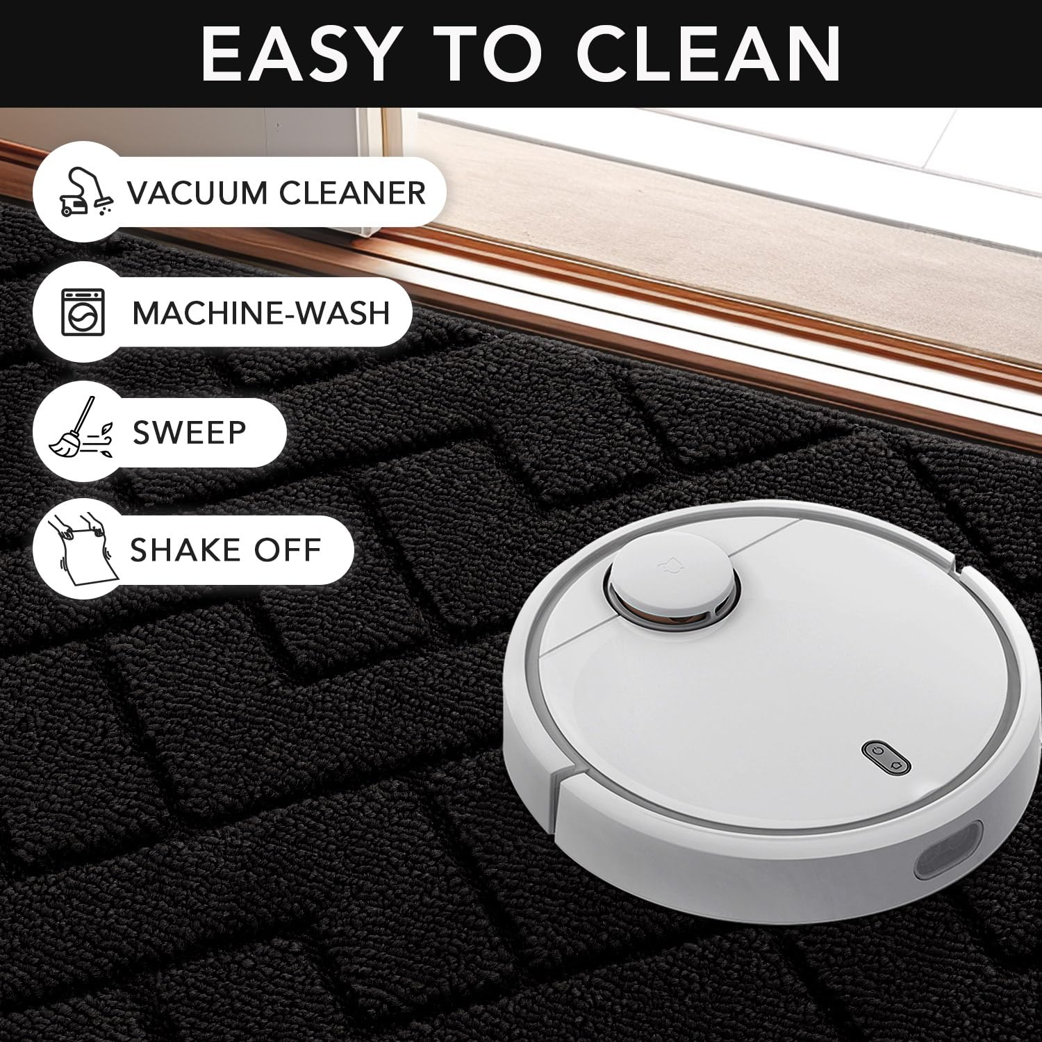 hicorfe washable doormat is machine washable for deeper cleaning.