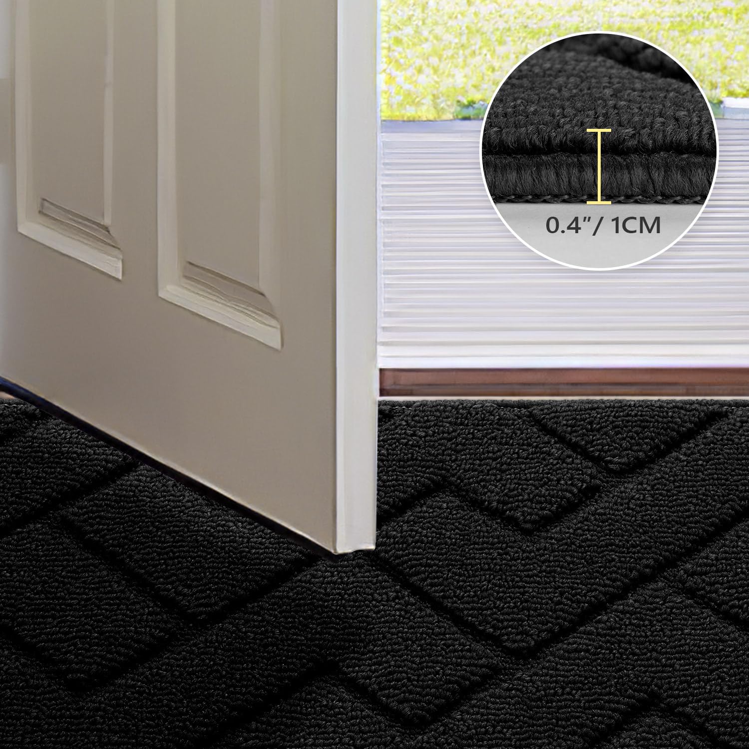 hicorfe rib-fabric surface helps remove dirt from shoes at entry.