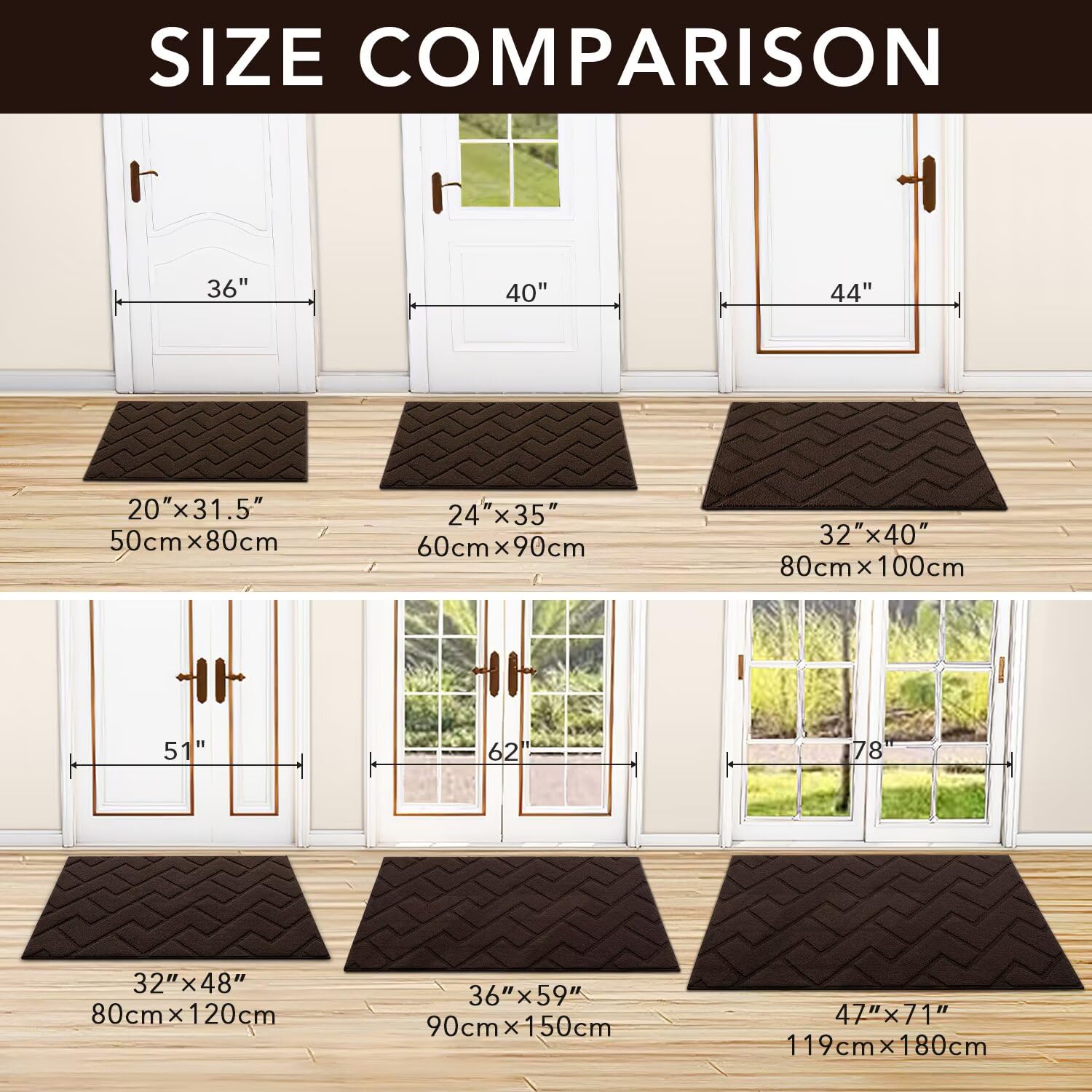 hicorfe low-profile doormat 24x35 fits under doors without sticking.