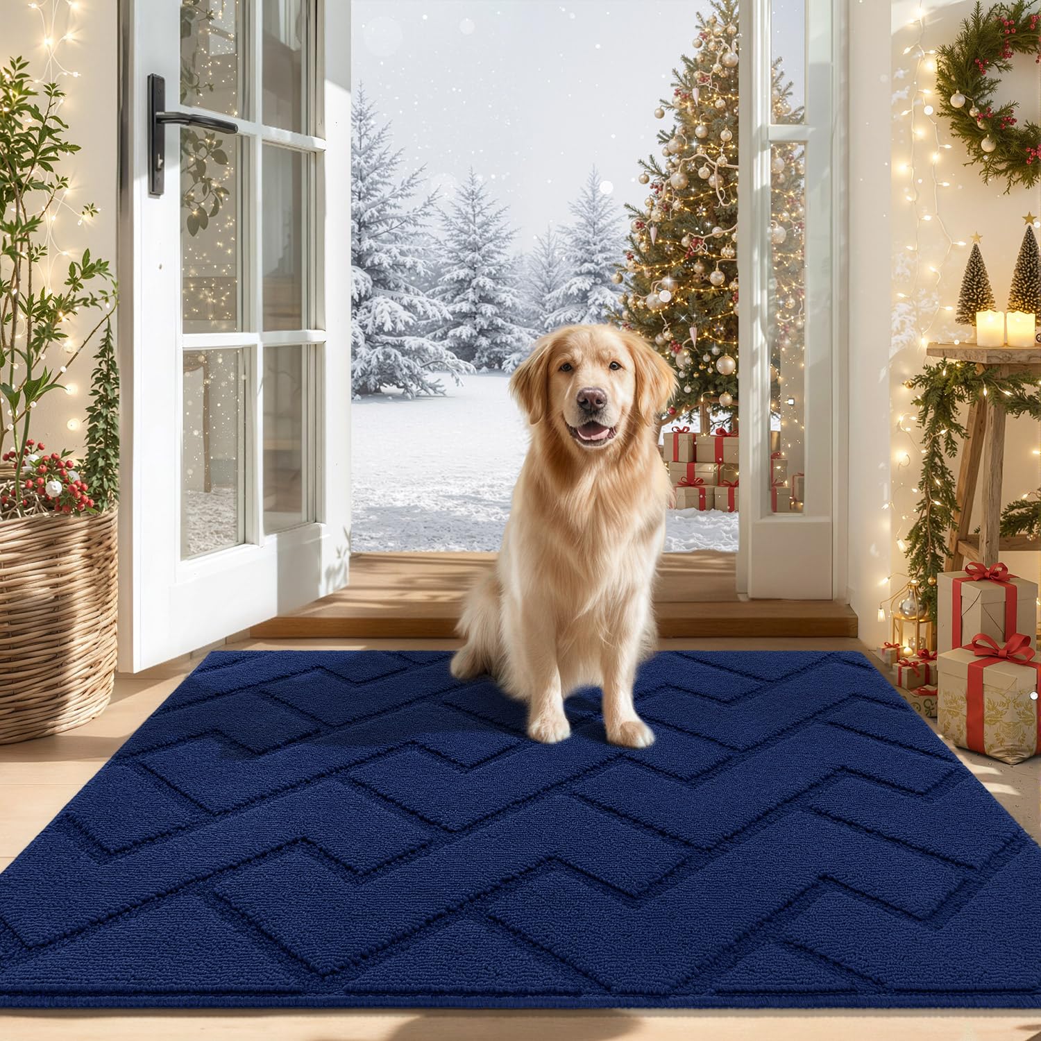 hicorfe navy indoor doormat front view illustrating stylish entry protection