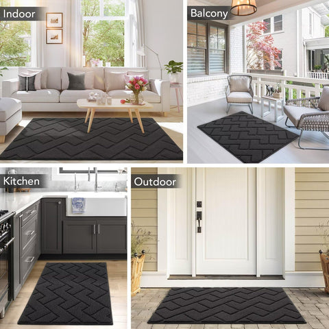 hicorfe outdoor-indoor mat charcoal with non-slip backing stays in place.