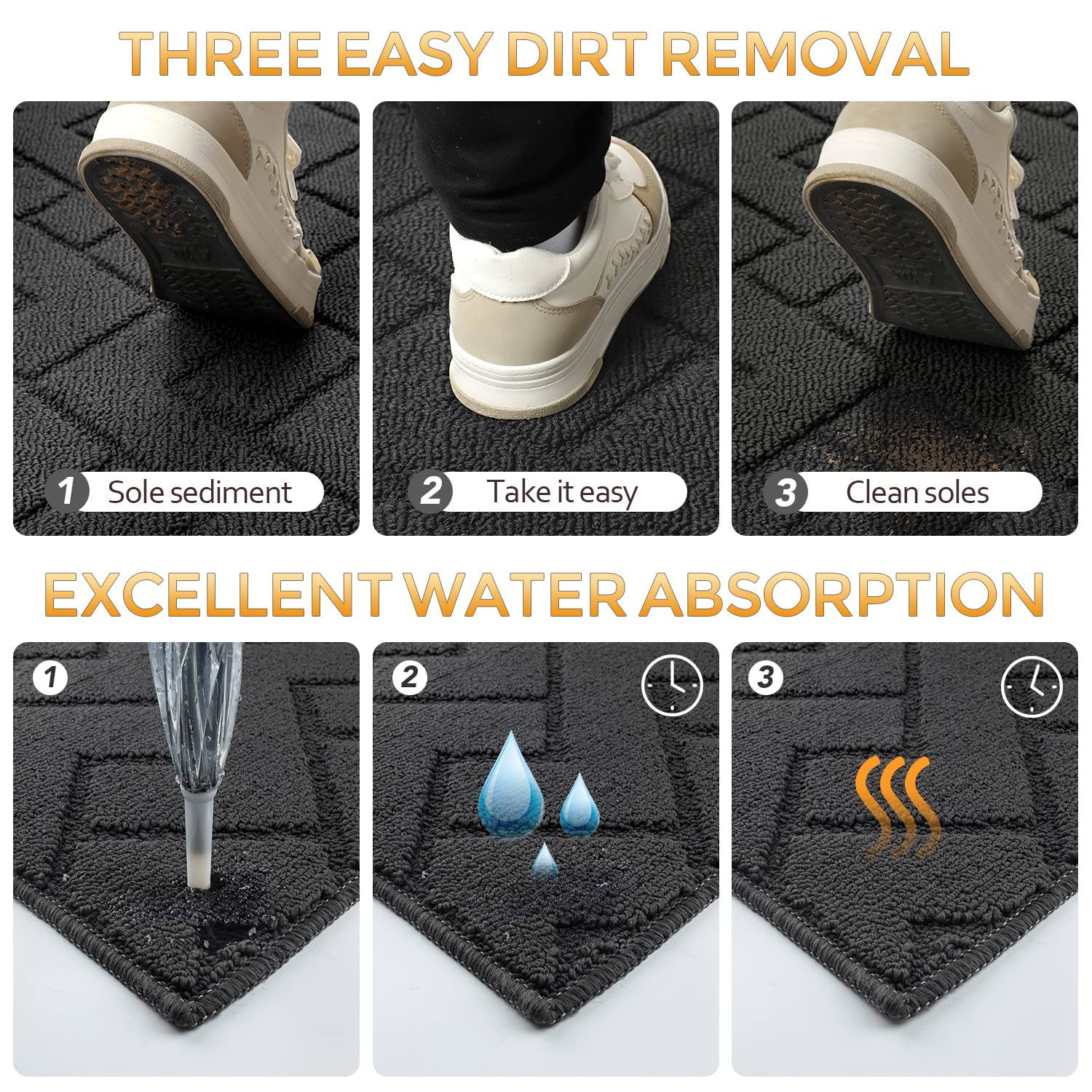 hicorfe rib fabric mat for easy dirt removal and cleaning