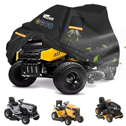 HICOVER riding lawn mower cover with heavy-duty 600D fabric for outdoor protection