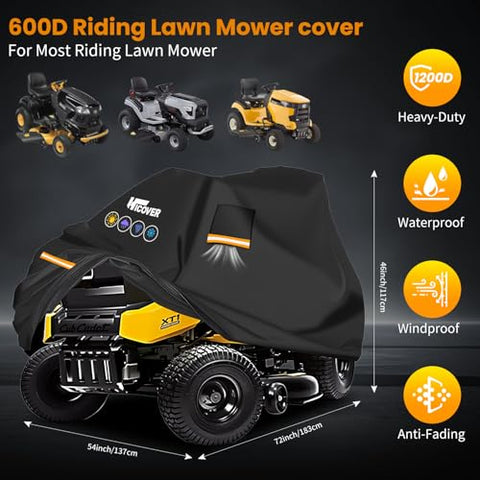HICOVER mower cover showing sealed seams for waterproof protection
