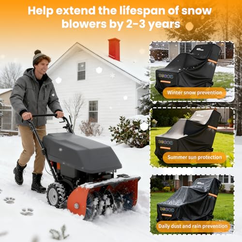 HICOVER snowblower cover rear view with easy-access waterproof zipper for checks.