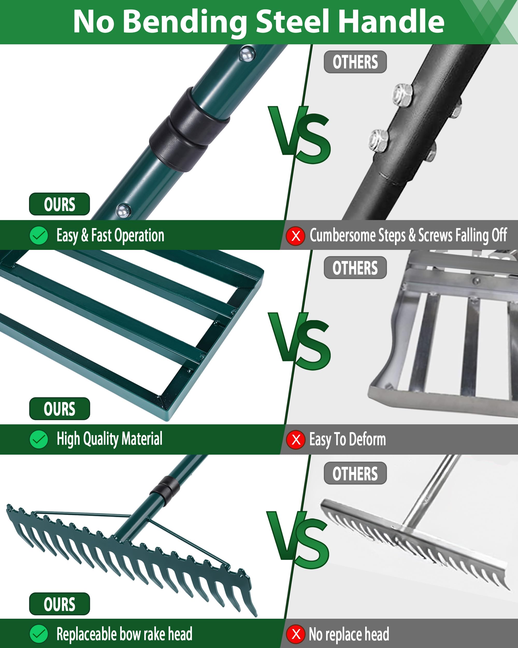 Hidalife bow rake head 17-inch for quick leveling across large grassy areas.