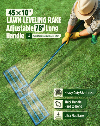 HIDALIFE lawn leveling rake featuring an adjustable handle for reach.
