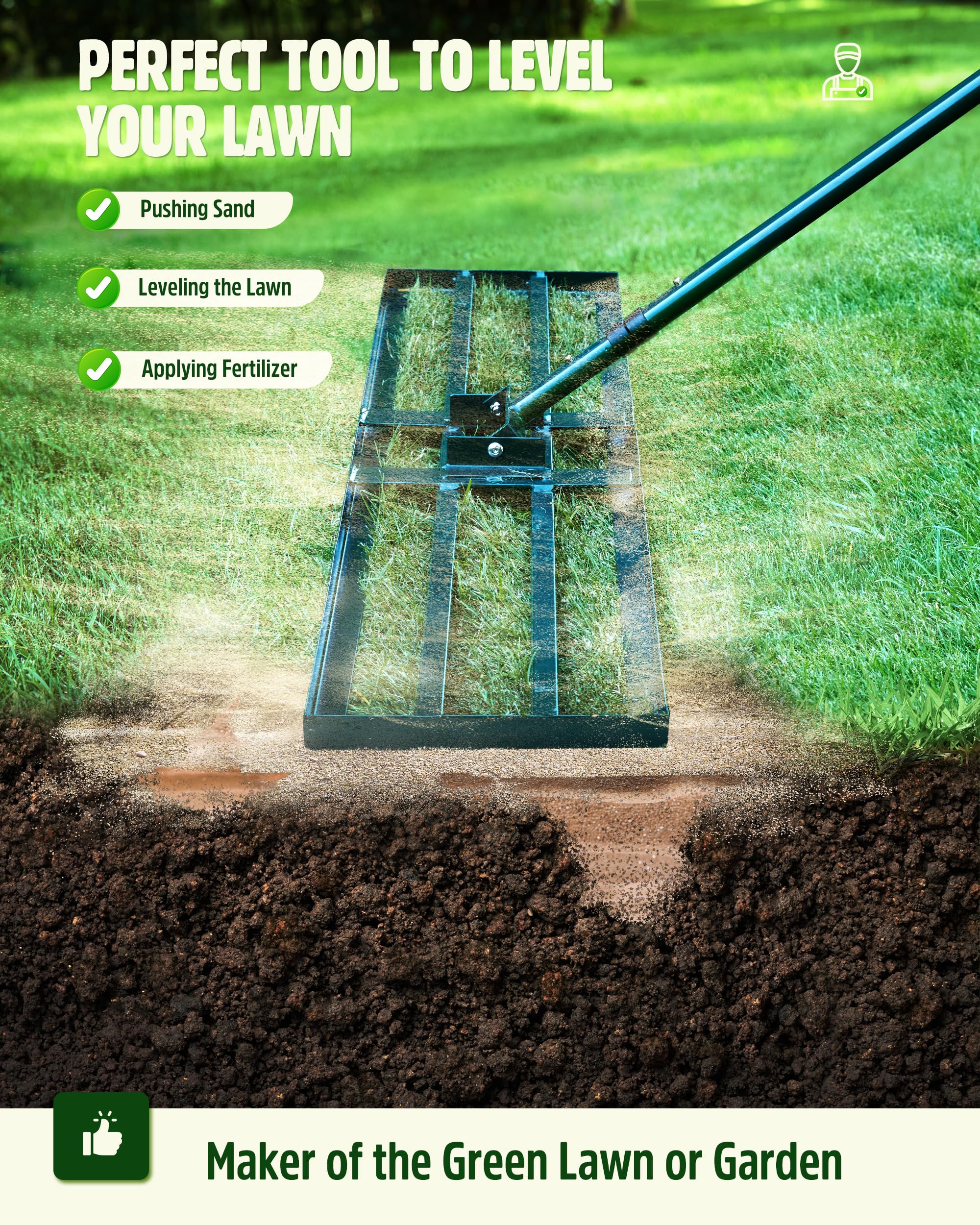 Hidalife lawn leveling tool supports golf course and yard maintenance scenarios.