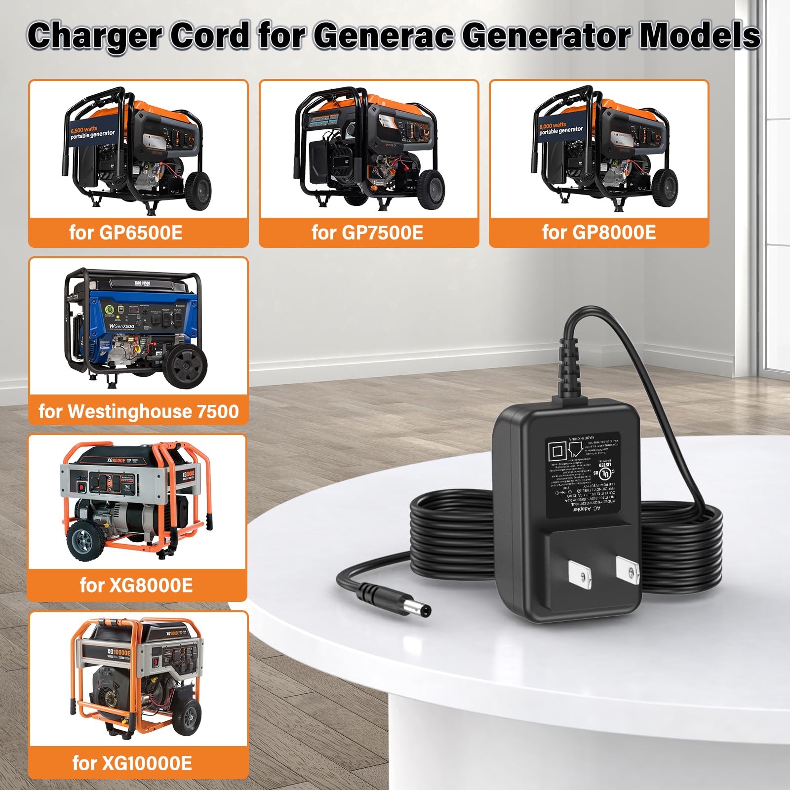 HIENADTOR charger cord for Generac XG10000E supports universal input for global use