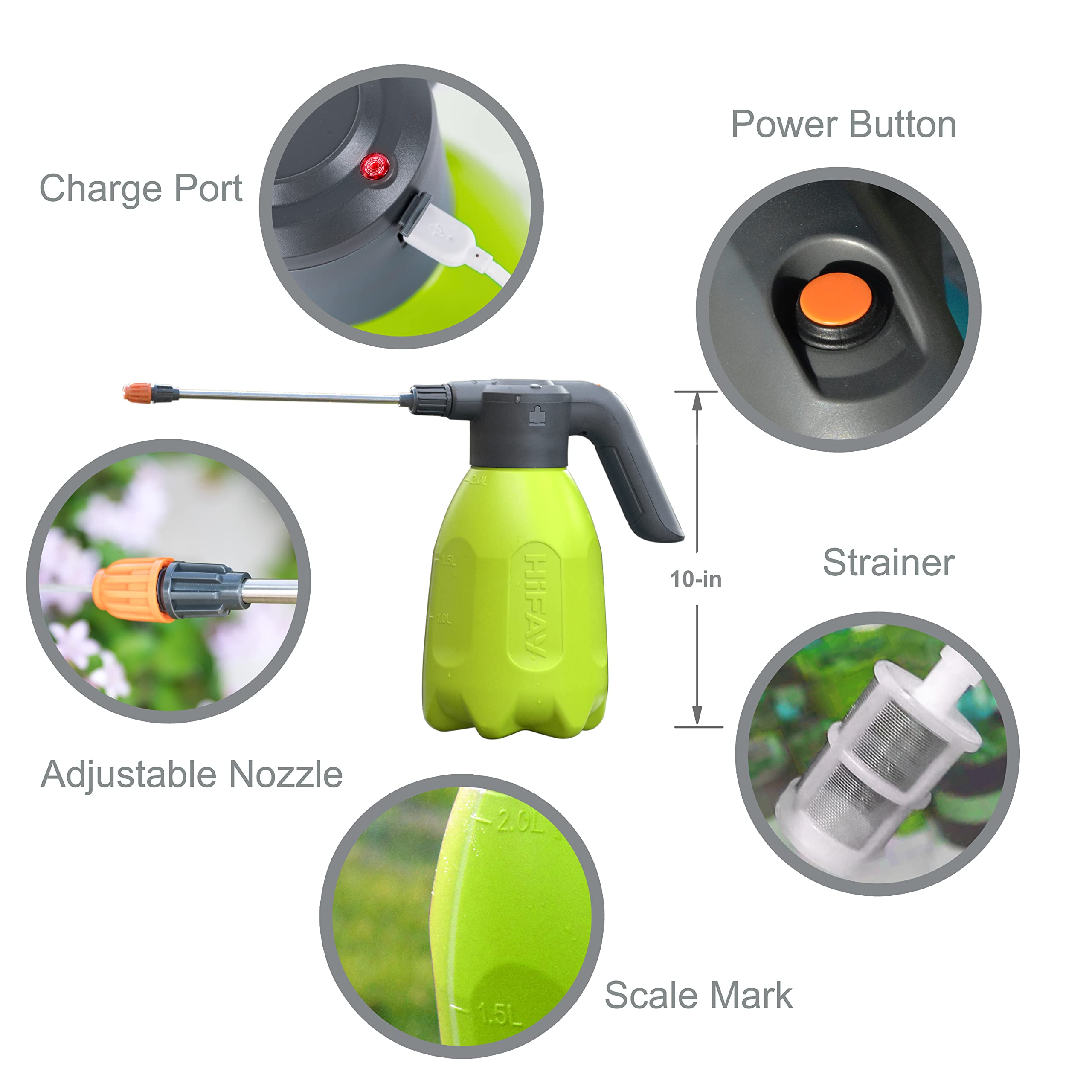 HIFAY ES2-PRO adjustable nozzle enables versatile mist and stream spraying.