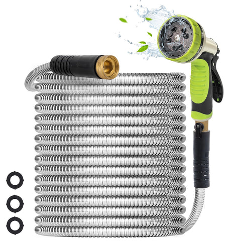 Higen metal garden hose 25ft with durable stainless steel exterior
