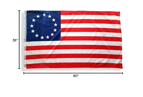 Easy-care Betsy Ross flag stays crisp after outdoor exposure.
