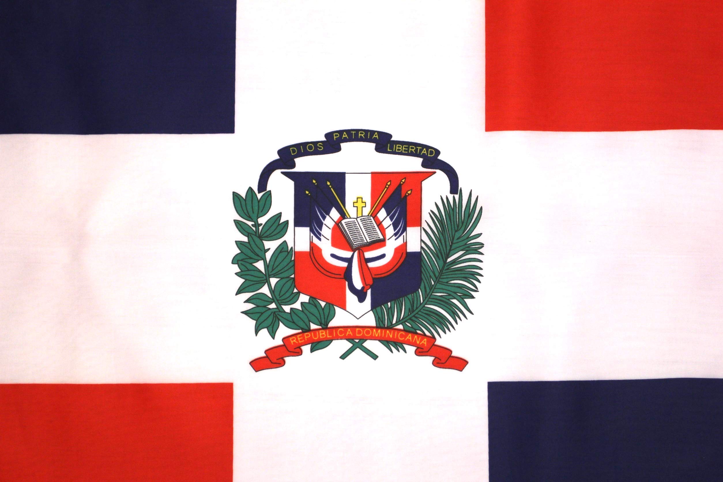 High Supply flag coat of arms close-up highlighting vibrant red white and blue