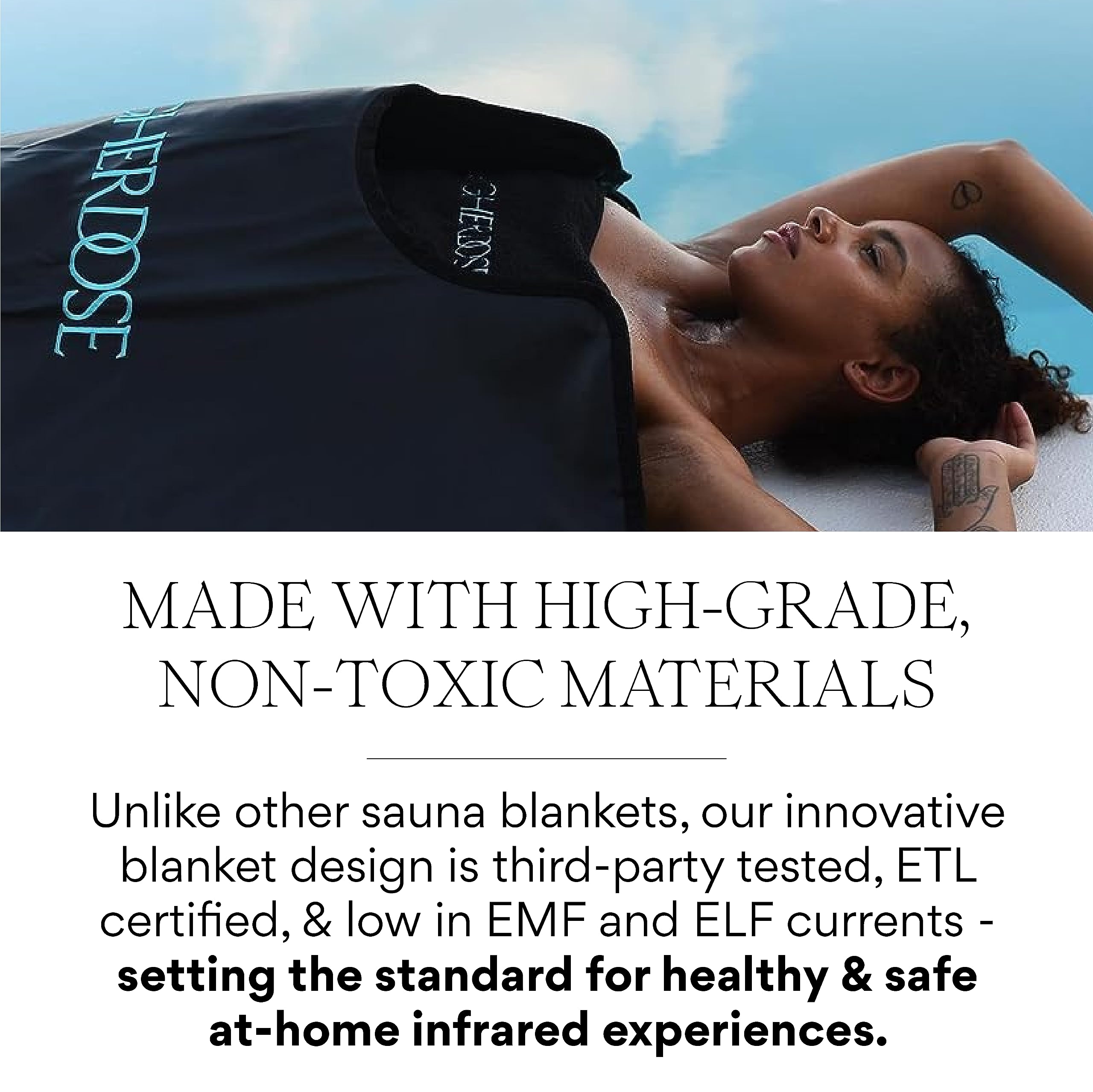 HigherDOSE sauna blanket set up in a home spa or living space.