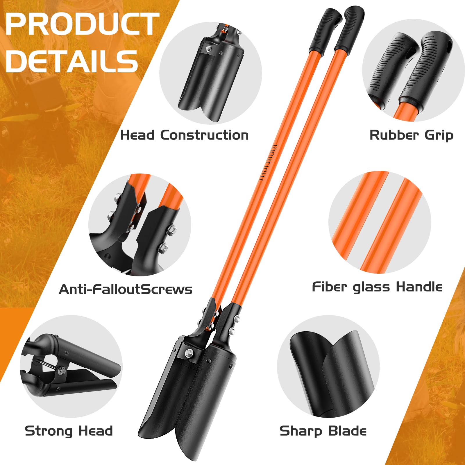 HIGHLIGHT 8 lbs thickened fiberglass handle offers lighter, fatigue-free digging