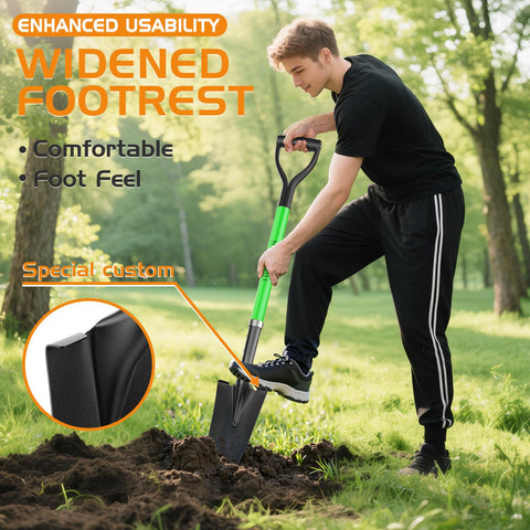 HIGHLIGHT Spade Shovel corrugated foot plates ensure secure footing.