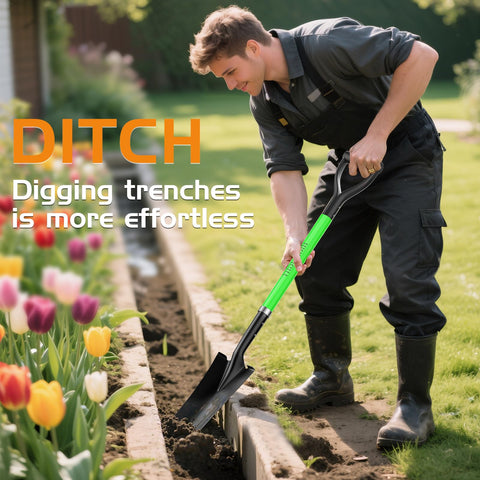 HIGHLIGHT Spade Shovel sturdy construction handles tough digging tasks.