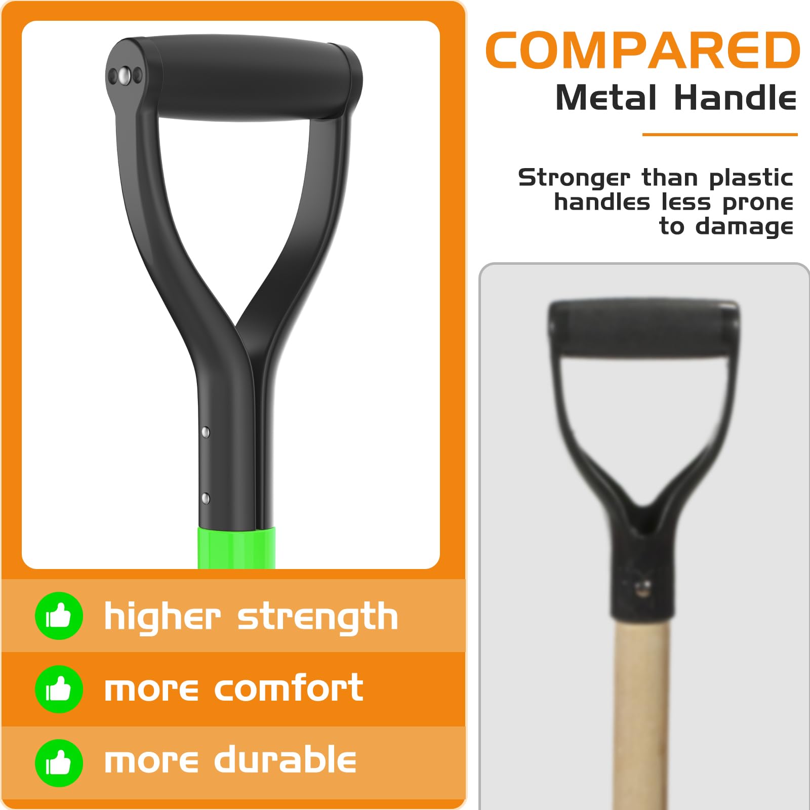 HIGHLIGHT Spade Shovel green finish for easy yard visibility.