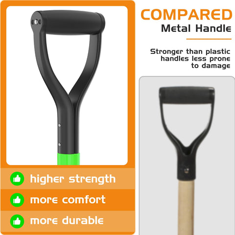 HIGHLIGHT Spade Shovel green finish for easy yard visibility.