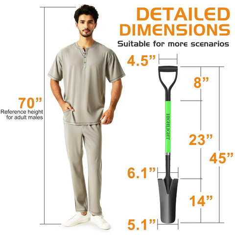 HIGHLIGHT Spade Shovel narrow blade aids soil penetration in hard ground.