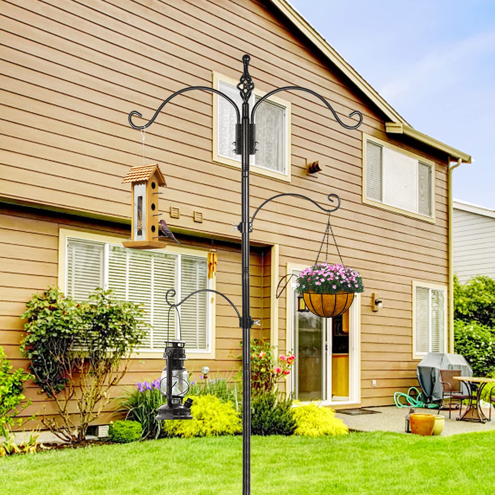 Highpro bird feeder pole adjustable hooks along the pole for versatility