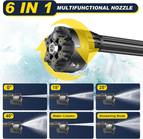 Highsam 6-in-1 nozzle and foam pot in use for versatile cleaning