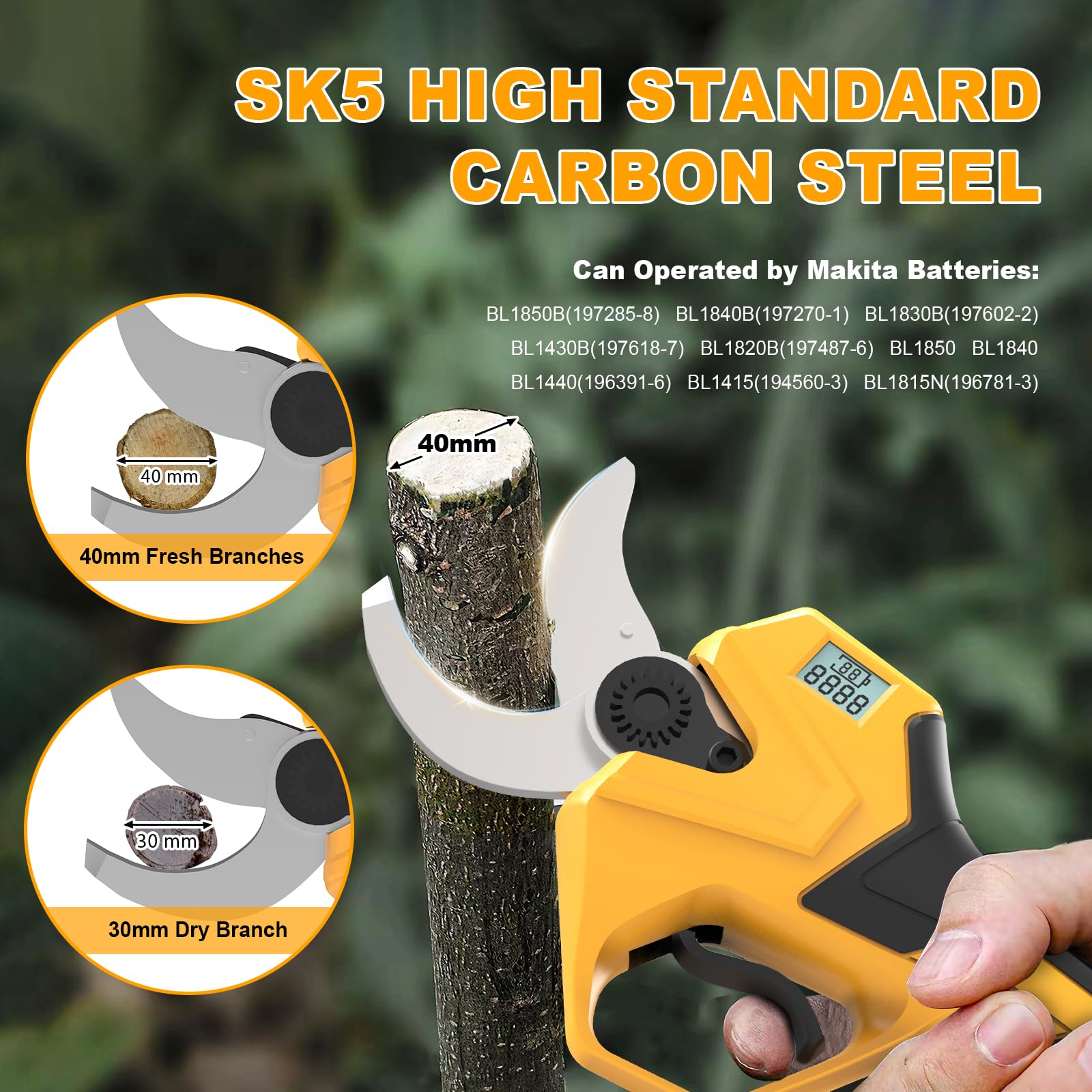 Highsam cordless pruning shears with a brushless motor and durable blades for strong cuts.