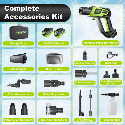 highsam cordless pressure washer 16-4ft-hose connected to faucet